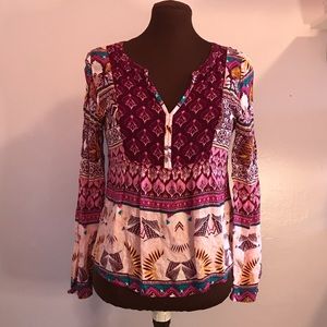 ROXY S/P Long Sleeve Pink Havana Boho Blouse